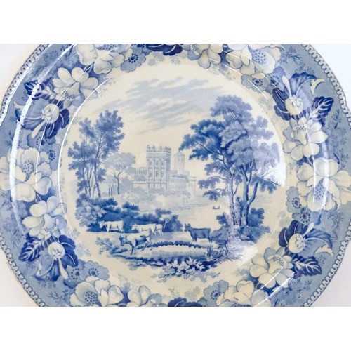 89 - Six 19thC Rogers blue and white plates decorated with pastoral scenes depicting cattle by a river wi... 