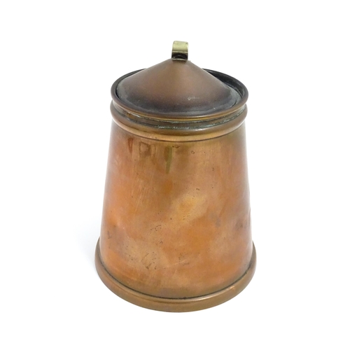 1202 - WAS Benson: An Arts & Crafts copper and brass insulated hot water jug. Marked under W. A. S. Benson.... 