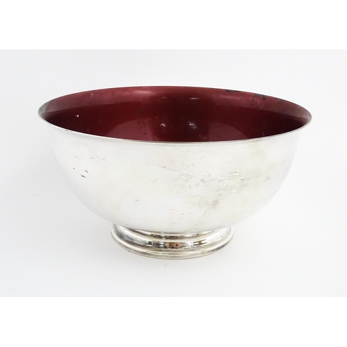 1205 - An American silver plate Reed & Barton footed bowl with dark pink enamel decoration to interior. Mar... 