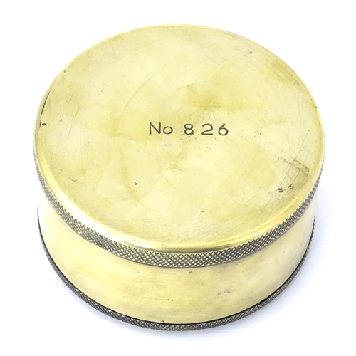 1404 - An early 20thC brass pocket drum sextant, the lid exterior stamped ' No 826', approx 3