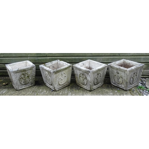 1598 - Four matching reconstituted stone planters, of tapering form and decorated with Prince of Wales' fea... 