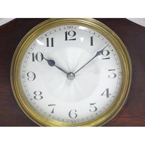 1664 - A French mahogany cased mantle clock with silvered dial with Arabic numerals and Japy Freres movemen... 