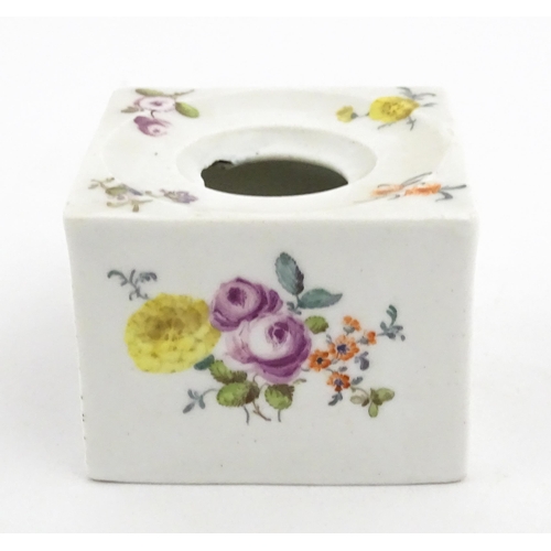 126 - Two German porcelain items comprising an inkwell of squared form with hand painted floral decoration... 