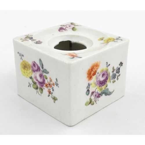 126 - Two German porcelain items comprising an inkwell of squared form with hand painted floral decoration... 