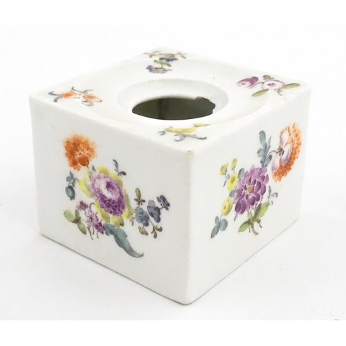 126 - Two German porcelain items comprising an inkwell of squared form with hand painted floral decoration... 