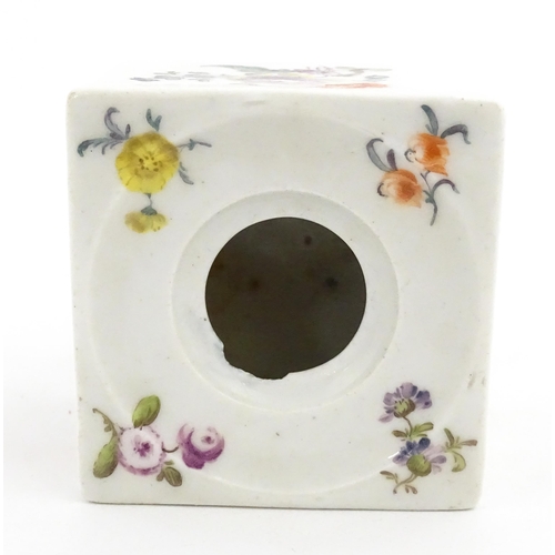 126 - Two German porcelain items comprising an inkwell of squared form with hand painted floral decoration... 