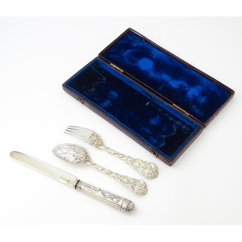 352 - A cased George IV silver three piece Christening set comprising knife, fork and spoon, with fruiting... 