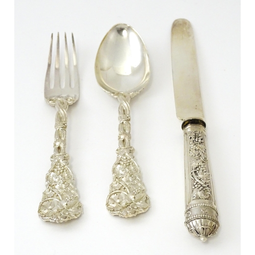 352 - A cased George IV silver three piece Christening set comprising knife, fork and spoon, with fruiting... 