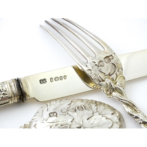 352 - A cased George IV silver three piece Christening set comprising knife, fork and spoon, with fruiting... 