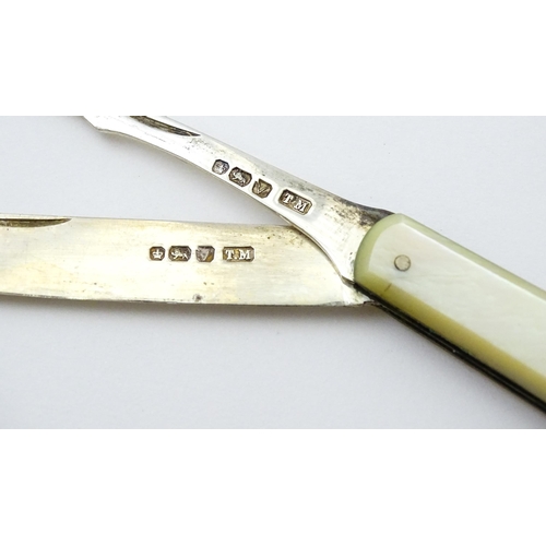 378 - A Victorian silver twin blade folding fruit knife with mother of pearl handle hallmarked Sheffield 1... 