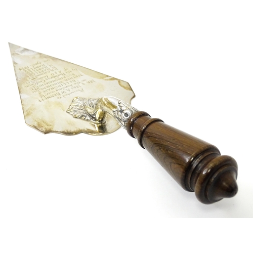 466 - A cased silver presentation trowel with engraved inscription 'Presented to Mr & Mrs A. W. Bennett on... 