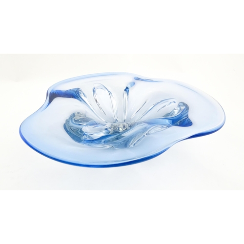 284 - A blue art glass freeform centrepiece bowl. Approx. 13 1/2