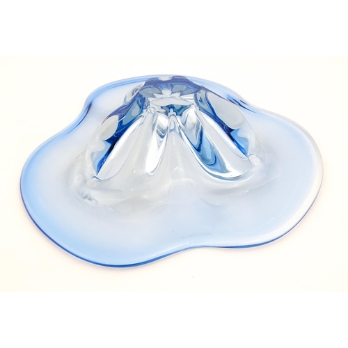 284 - A blue art glass freeform centrepiece bowl. Approx. 13 1/2