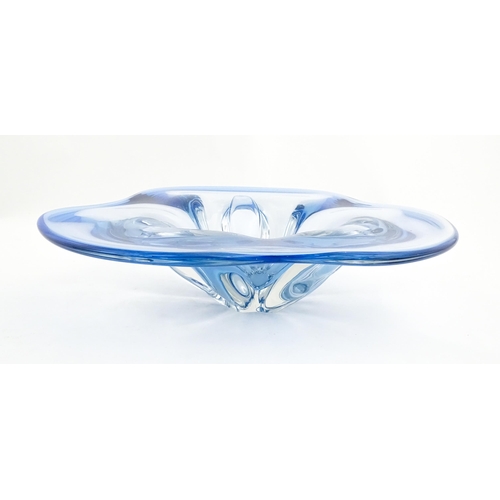 284 - A blue art glass freeform centrepiece bowl. Approx. 13 1/2