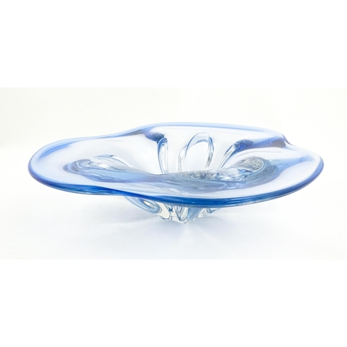 284 - A blue art glass freeform centrepiece bowl. Approx. 13 1/2