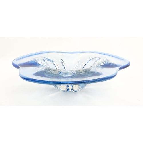 284 - A blue art glass freeform centrepiece bowl. Approx. 13 1/2