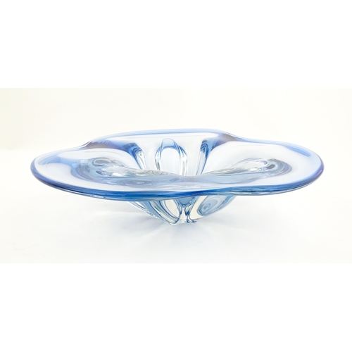 284 - A blue art glass freeform centrepiece bowl. Approx. 13 1/2