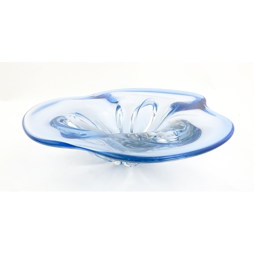 284 - A blue art glass freeform centrepiece bowl. Approx. 13 1/2