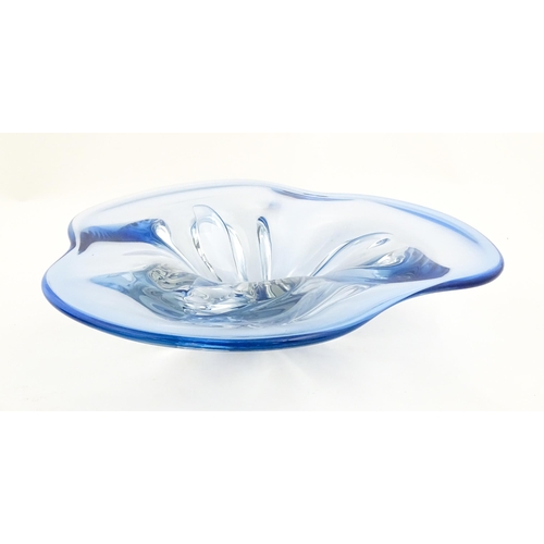 284 - A blue art glass freeform centrepiece bowl. Approx. 13 1/2