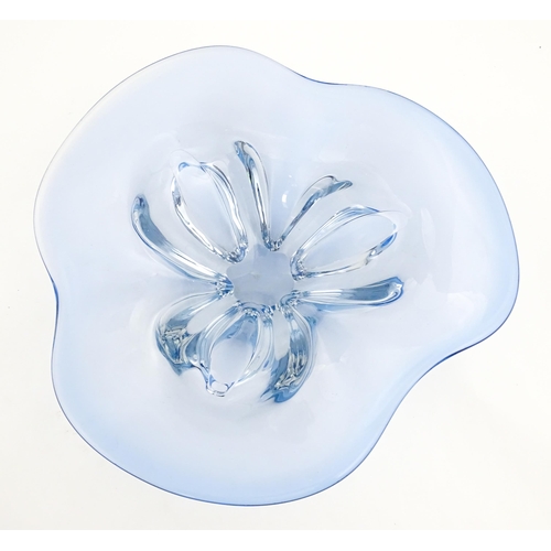 284 - A blue art glass freeform centrepiece bowl. Approx. 13 1/2