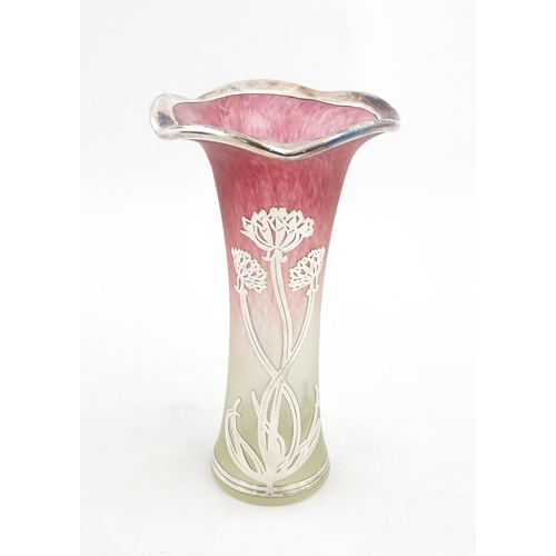 298 - A Royal Mint limited edition Laugharne glass vase with floral silver overlay decoration. Boxed, limi... 