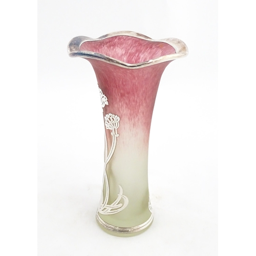 298 - A Royal Mint limited edition Laugharne glass vase with floral silver overlay decoration. Boxed, limi... 