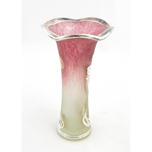 298 - A Royal Mint limited edition Laugharne glass vase with floral silver overlay decoration. Boxed, limi... 