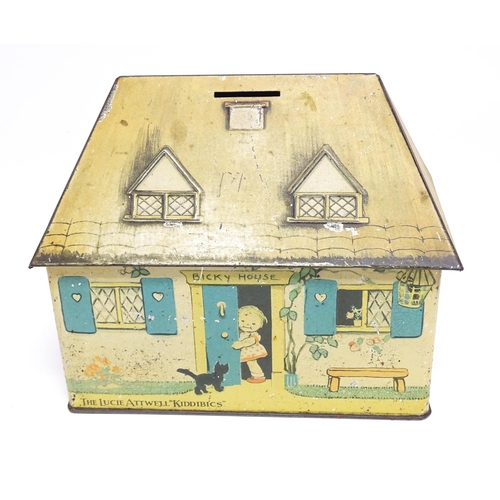 1177 - A William Crawford & Sons novelty biscuit tin / money box modelled as Bicky House - The Mabel Lucie ... 