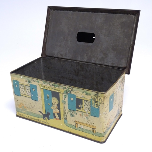 1177 - A William Crawford & Sons novelty biscuit tin / money box modelled as Bicky House - The Mabel Lucie ... 