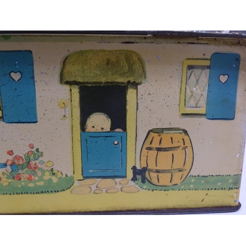 1177 - A William Crawford & Sons novelty biscuit tin / money box modelled as Bicky House - The Mabel Lucie ... 