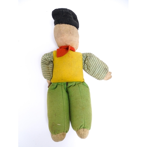 1182 - Toys: Four assorted 20thC toys to include an early 20thC Continental Lenci style felt cloth doll mod... 