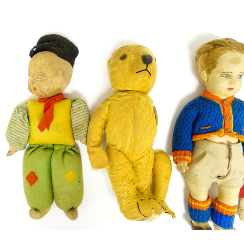 1182 - Toys: Four assorted 20thC toys to include an early 20thC Continental Lenci style felt cloth doll mod... 