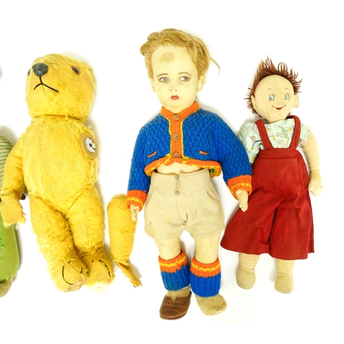 1182 - Toys: Four assorted 20thC toys to include an early 20thC Continental Lenci style felt cloth doll mod... 