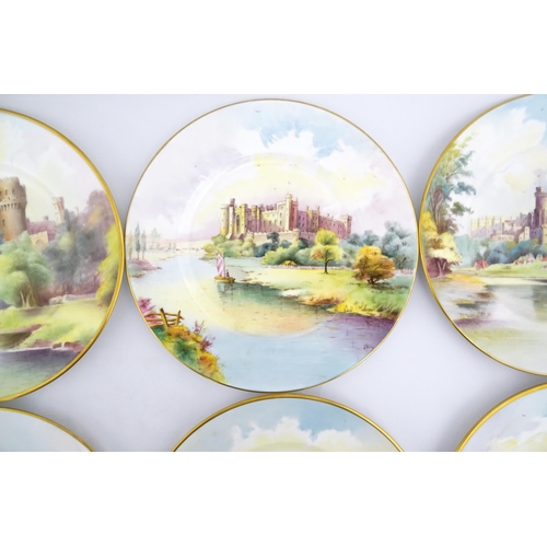 202 - A set of twelve Minton plates depicting castles of the United Kingdom to include Stirling Castle, Ed... 