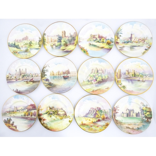 202 - A set of twelve Minton plates depicting castles of the United Kingdom to include Stirling Castle, Ed... 