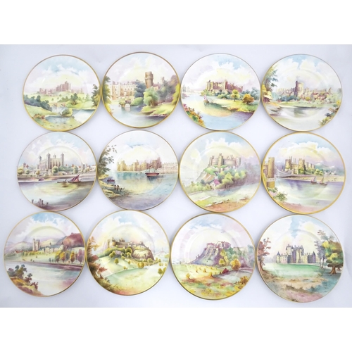 202 - A set of twelve Minton plates depicting castles of the United Kingdom to include Stirling Castle, Ed... 