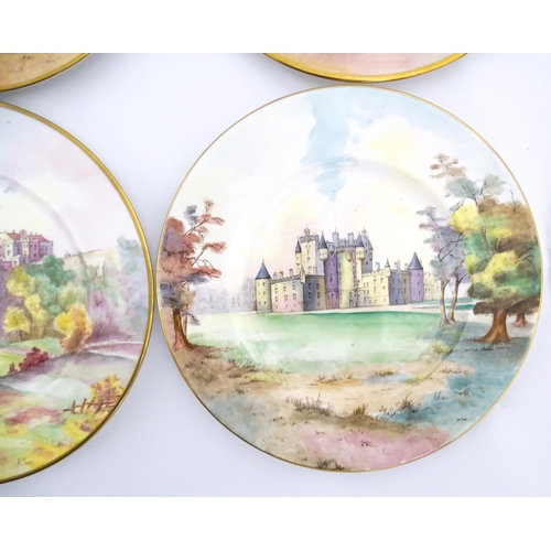 202 - A set of twelve Minton plates depicting castles of the United Kingdom to include Stirling Castle, Ed... 