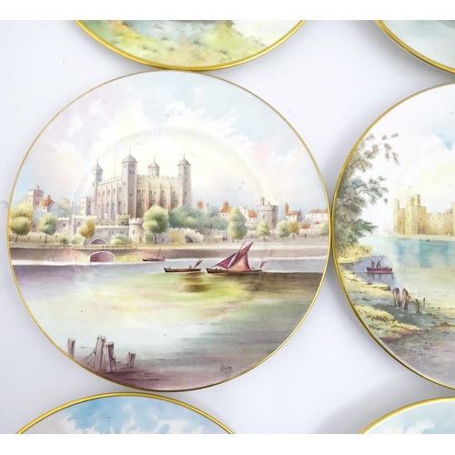 202 - A set of twelve Minton plates depicting castles of the United Kingdom to include Stirling Castle, Ed... 