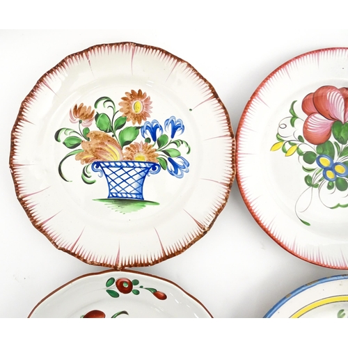 211 - Eight assorted faience plates decoration to include goat in landscape, flowers and foliage, etc. App... 