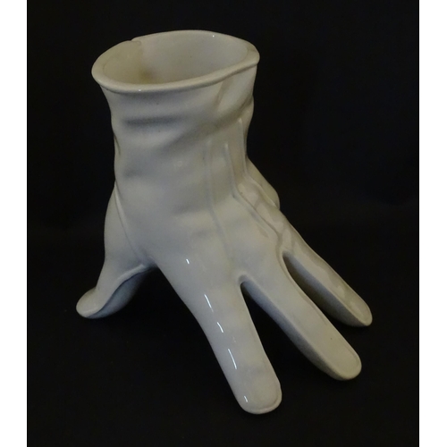 164 - A Leo Bonassera studio pottery novelty vase modelled as a white glove. Marked to underside. Approx. ... 