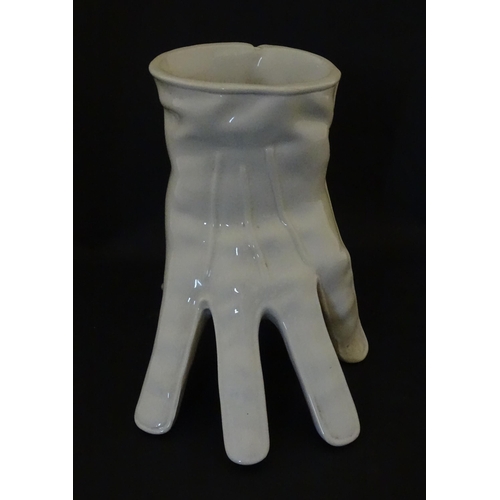164 - A Leo Bonassera studio pottery novelty vase modelled as a white glove. Marked to underside. Approx. ... 