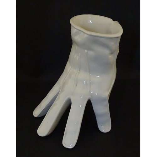 164 - A Leo Bonassera studio pottery novelty vase modelled as a white glove. Marked to underside. Approx. ... 
