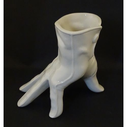164 - A Leo Bonassera studio pottery novelty vase modelled as a white glove. Marked to underside. Approx. ... 