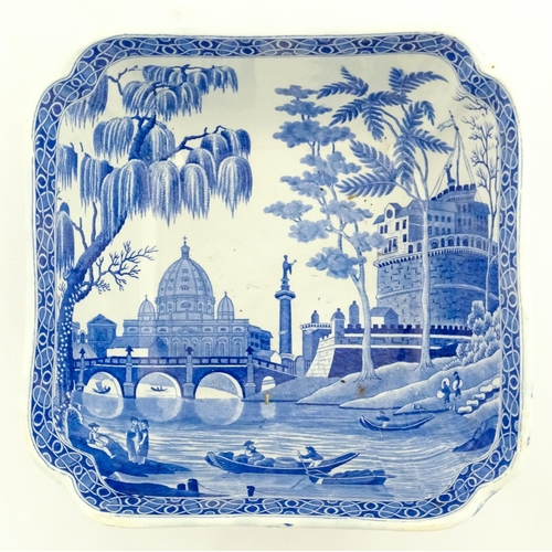 70 - A Spode blue and white bowl of squared form decorated in the Rome pattern. Marked under. Approx. 8 1... 