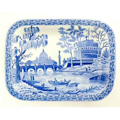 71 - A Spode blue and white dish of squared form decorated in the Rome pattern. Marked under. Approx. 8 1... 