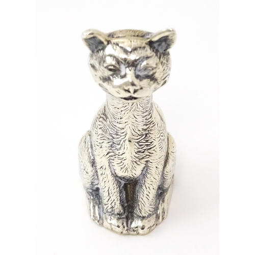 406 - A silver model of a seated cat hallmarked Birmingham 1911, maker possibly Philip Hanson Abbot. Appro... 