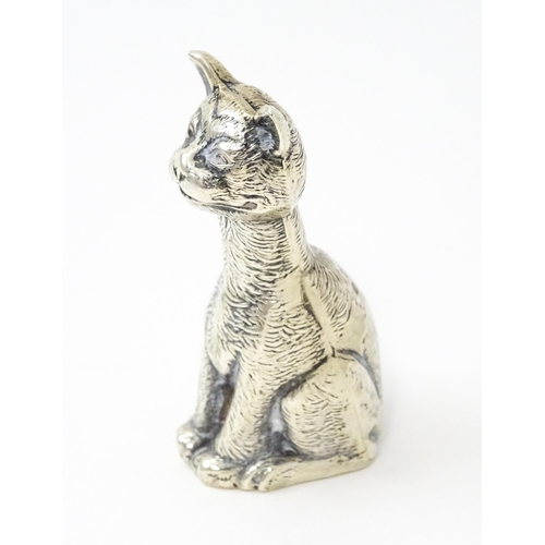 406 - A silver model of a seated cat hallmarked Birmingham 1911, maker possibly Philip Hanson Abbot. Appro... 