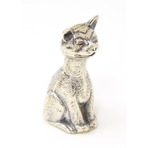 406 - A silver model of a seated cat hallmarked Birmingham 1911, maker possibly Philip Hanson Abbot. Appro... 