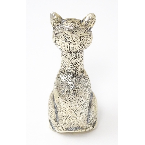 406 - A silver model of a seated cat hallmarked Birmingham 1911, maker possibly Philip Hanson Abbot. Appro... 