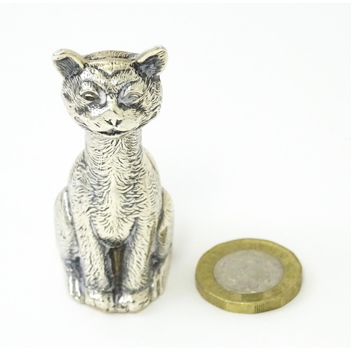 406 - A silver model of a seated cat hallmarked Birmingham 1911, maker possibly Philip Hanson Abbot. Appro... 